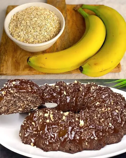 Banana Oatmeal Chocolate Cake with Walnuts