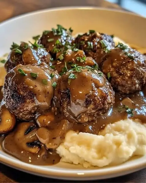 The Ultimate Salisbury Steak Meatballs with Mushroom Gravy