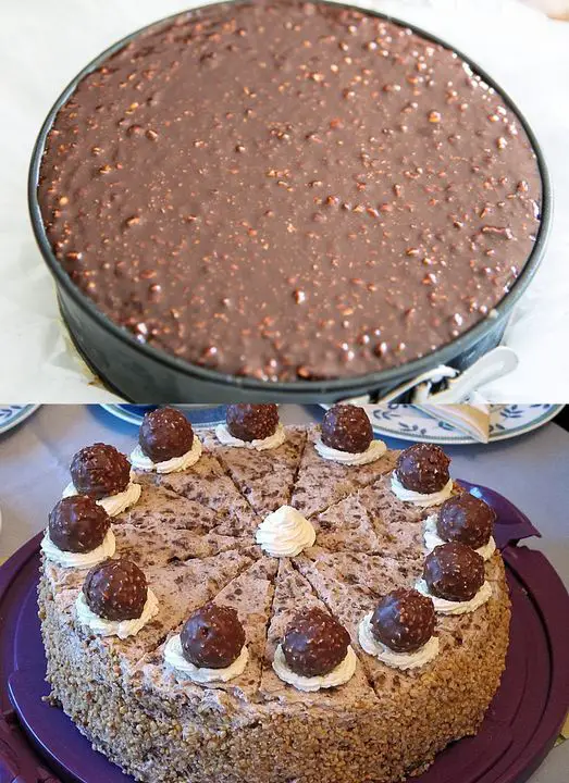 Fantastic Ferrero Rocher cake, you only need 1 cake base and 1L of cream