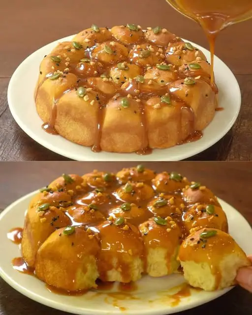 Korean Sweet Rice Bread with Caramel Drizzle