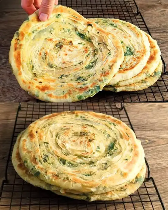 Homemade Flatbread with Green Onions and Spinach