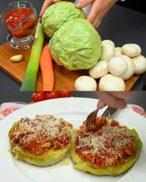 Cabbage Steaks with Hearty Vegetable Toppings