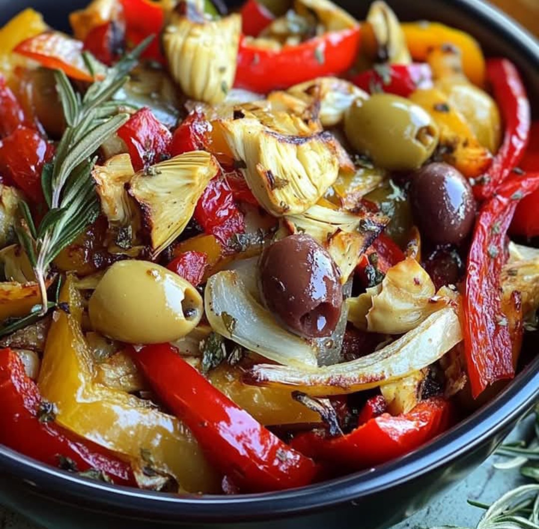 Roasted Peppers, Artichokes, Olives, Onions & Garlic – A Flavorful Mediterranean Feast!