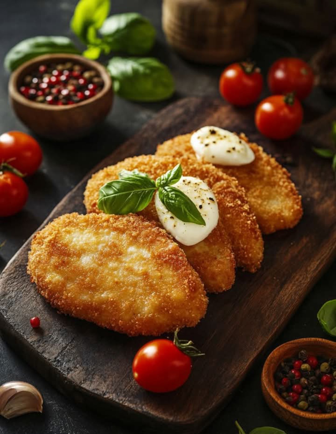 Here’s how to make Breaded Chicken Cutlets with Cherry Tomatoes, Mozzarella, and Basil