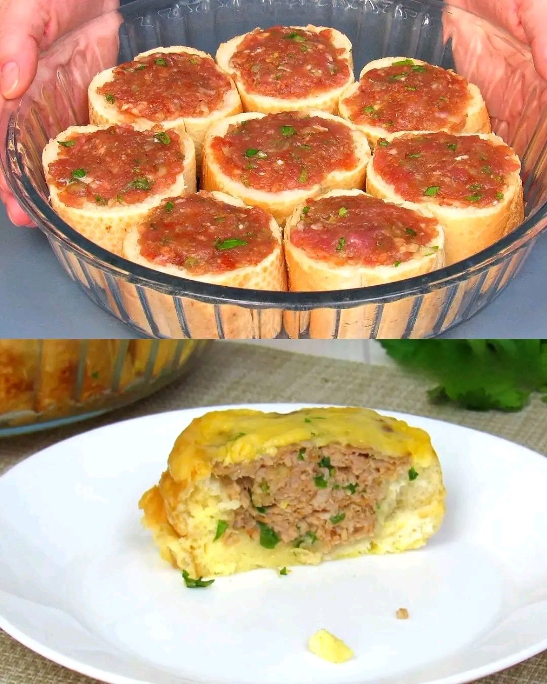 Stuffed Baguette with Minced Meat and Cheese