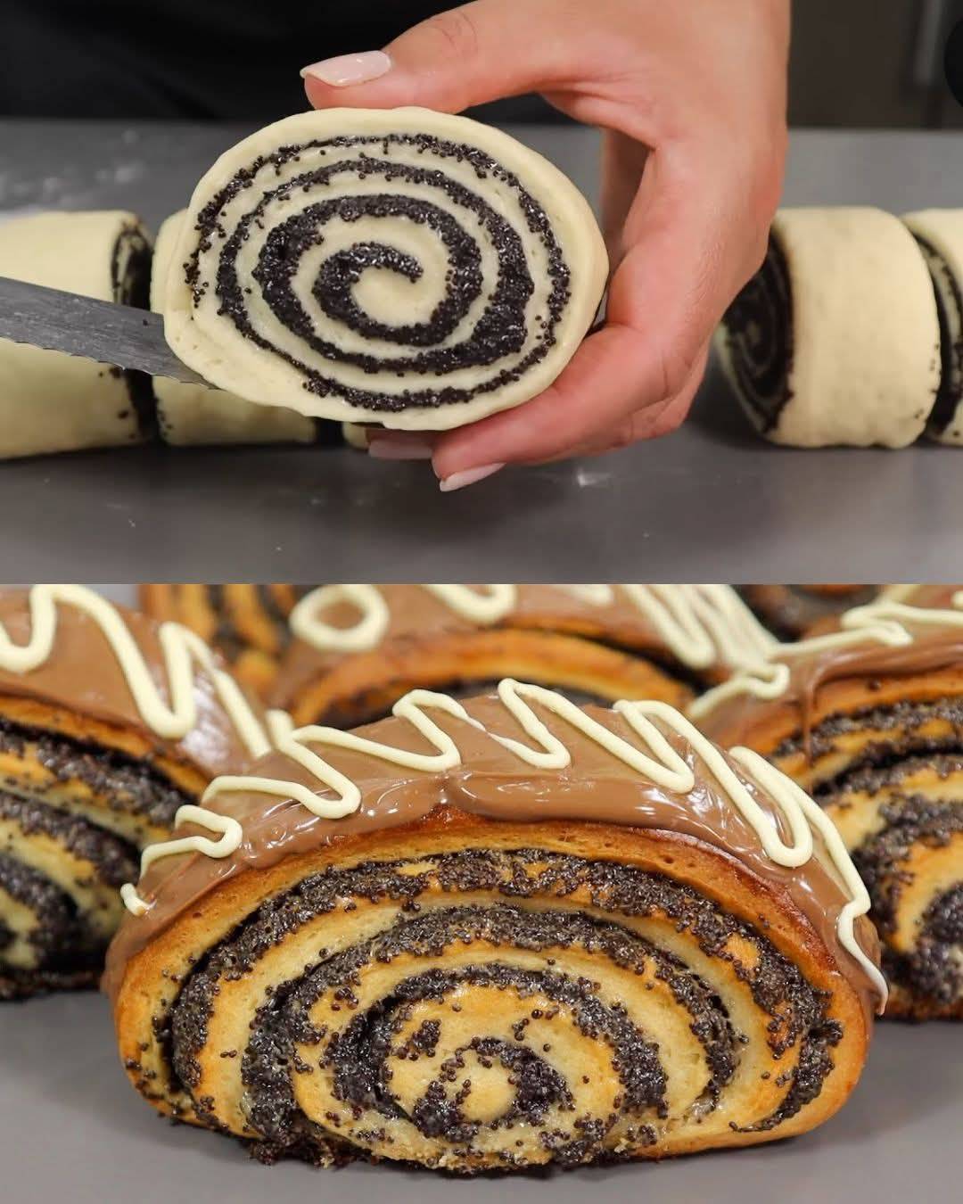 Poppy Seed Roll with Honey and Chocolate Drizzle