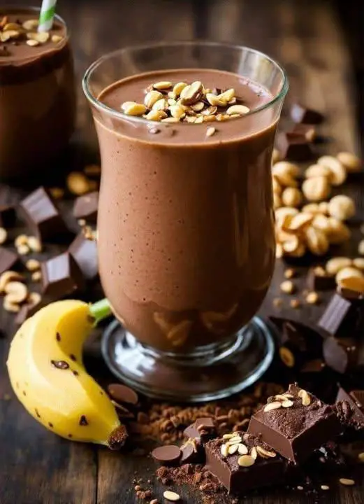 Delicious chocolate peanut butter smoothie.