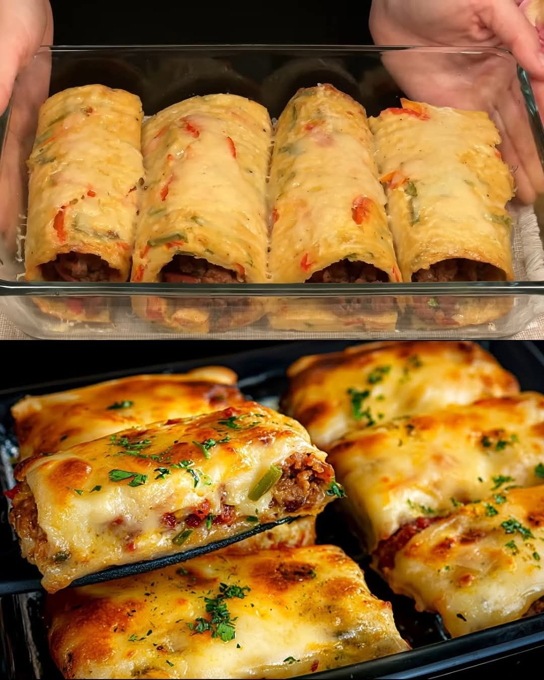 Potato and Ground Beef Rolls with Mushroom Tomato Salad