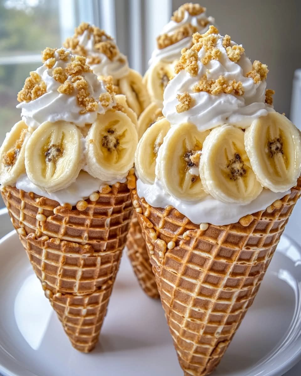 Banana Cream Pie Cones – creamy, crunchy, and delightfully sweet!