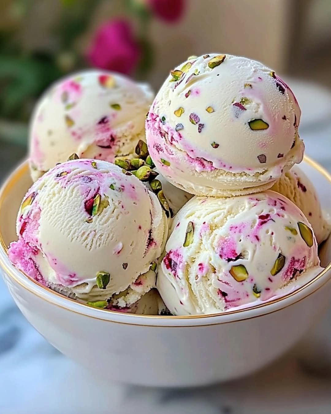 Rose Pistachio Cheesecake Ice Cream A Floral, Nutty Indulgence!