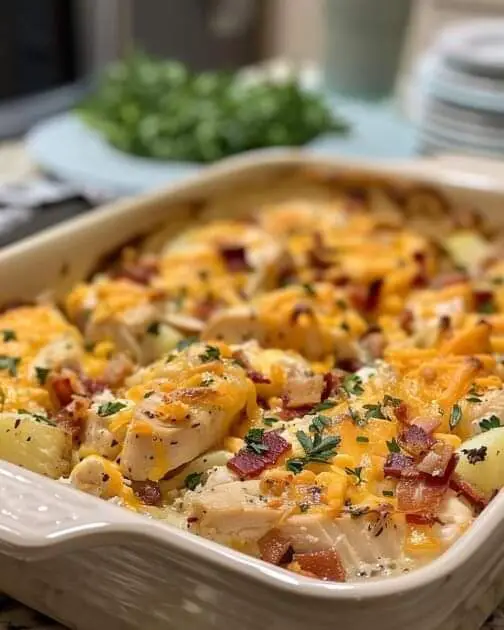 Lighter Loaded Baked Potato Chicken Casserole