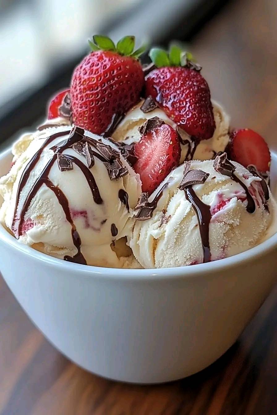 Homemade Strawberry Vanilla Bean Ice Cream