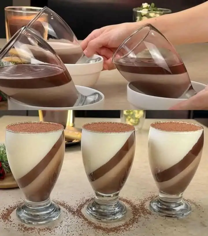 Two-tone Panna Cotta with dark chocolate and vanilla