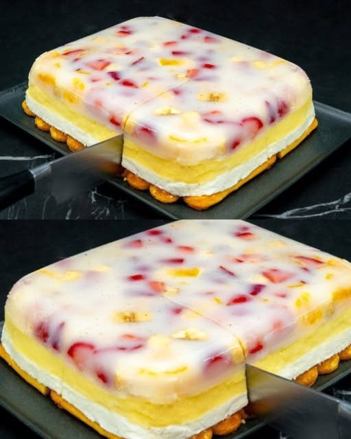 Wonderful Cake! No-Bake Four Layer Fruit Dessert!