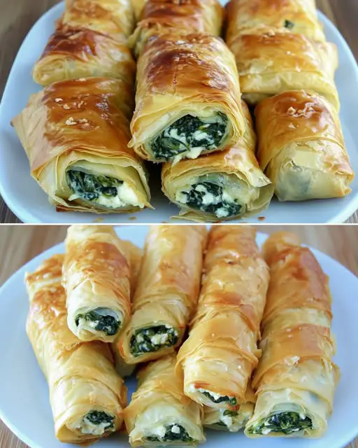 Crispy Spinach and Cheese Phyllo Rolls (Turkish Börek-Style Pastries)