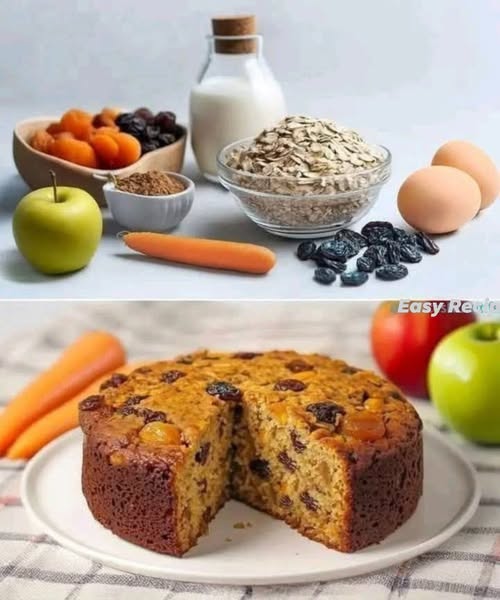 Soft Oatmeal, Carrot, and Dried Fruit Cake (Flourless, Gluten-Free, Sugar-Free