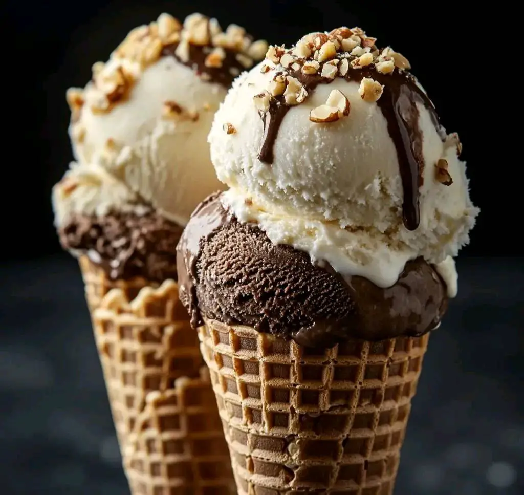 Homemade Chocolate and Vanilla Ice Cream