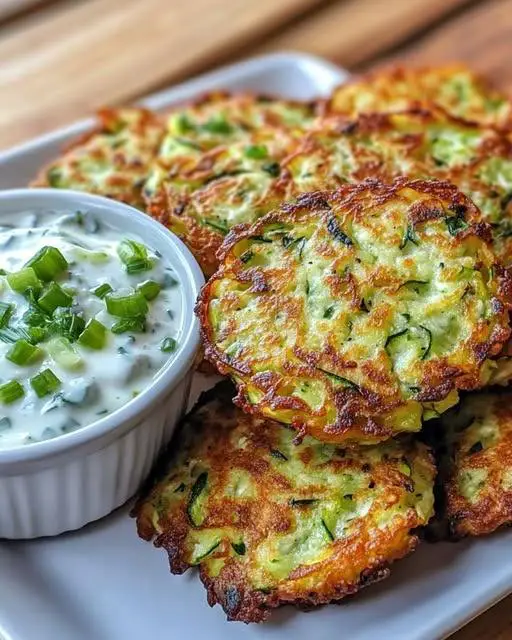 Zucchini & Feta Fritters with Creamy Cucumber Yogurt Dip