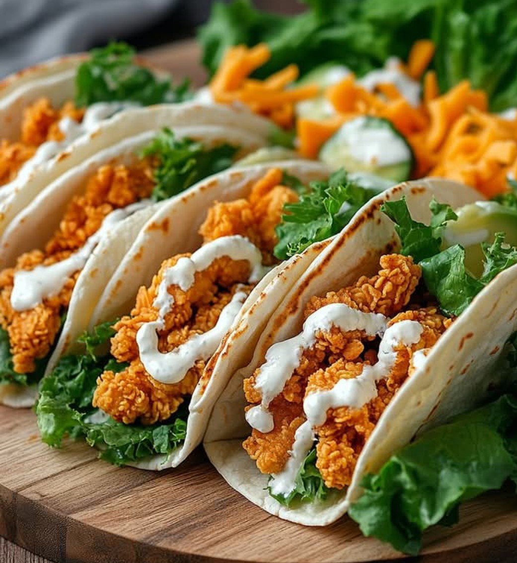 Crispy Chicken Tacos with White Sauce