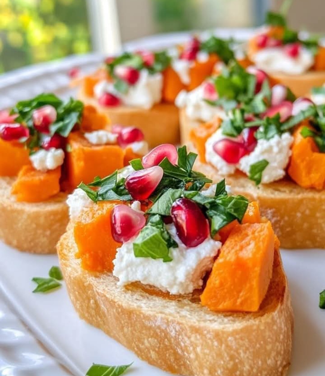 SWEET POTATO & BEET HUMMUS CROSTINI WITH POMEGRANATE & GOAT CHEESE | VALENTINE’S DAY APPETIZER