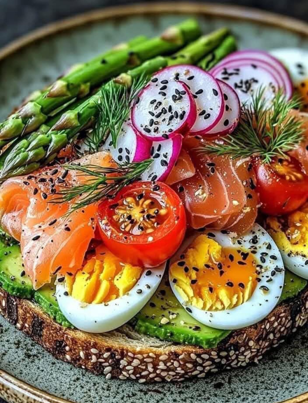 Avocado Toast with Asparagus, Smoked Salmon, and Eggs