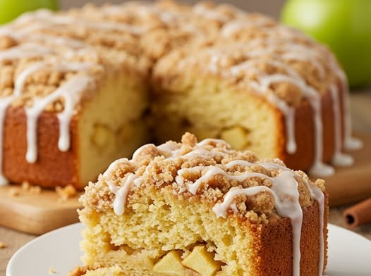 Warm and luscious coffee cake with apple pie