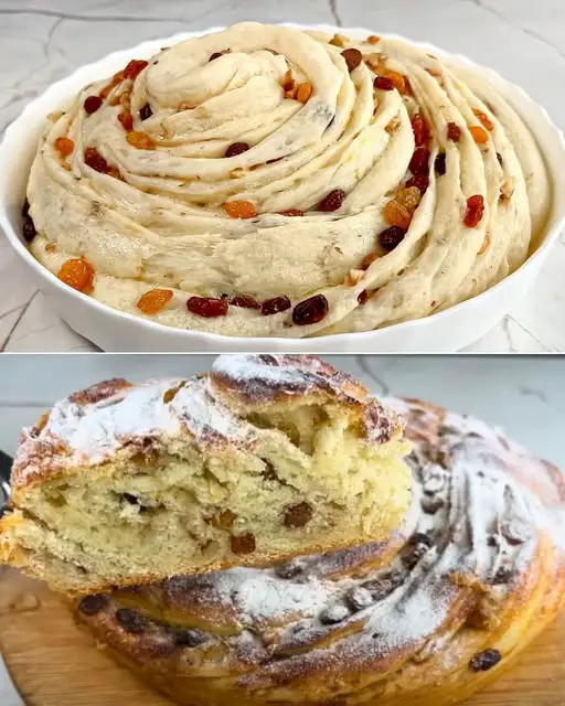 Traditional Christmas Spiral Bread with Fruits and Nut