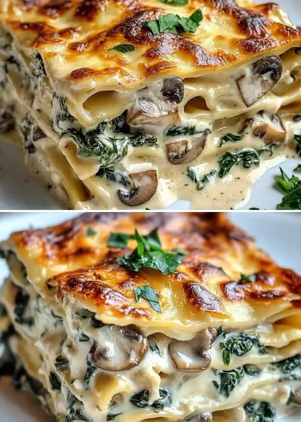 Creamy Spinach & Mushroom Lasagna