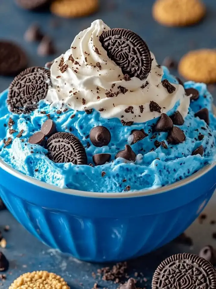 Cookie Monster Fluff is a fun, no-bake dessert dip loaded with crushed Oreos,