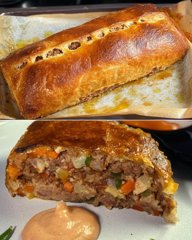 Cheesy Ground Beef Wellington with Puff Pastry