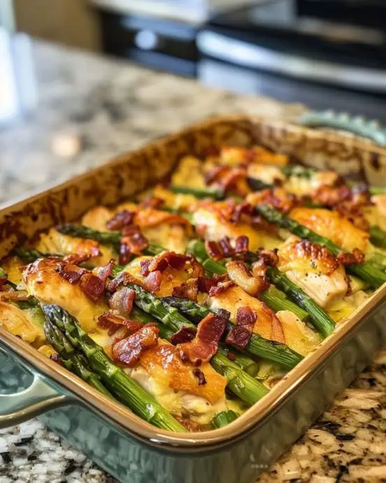 Cheesy Baked Chicken with Asparagus & Bacon