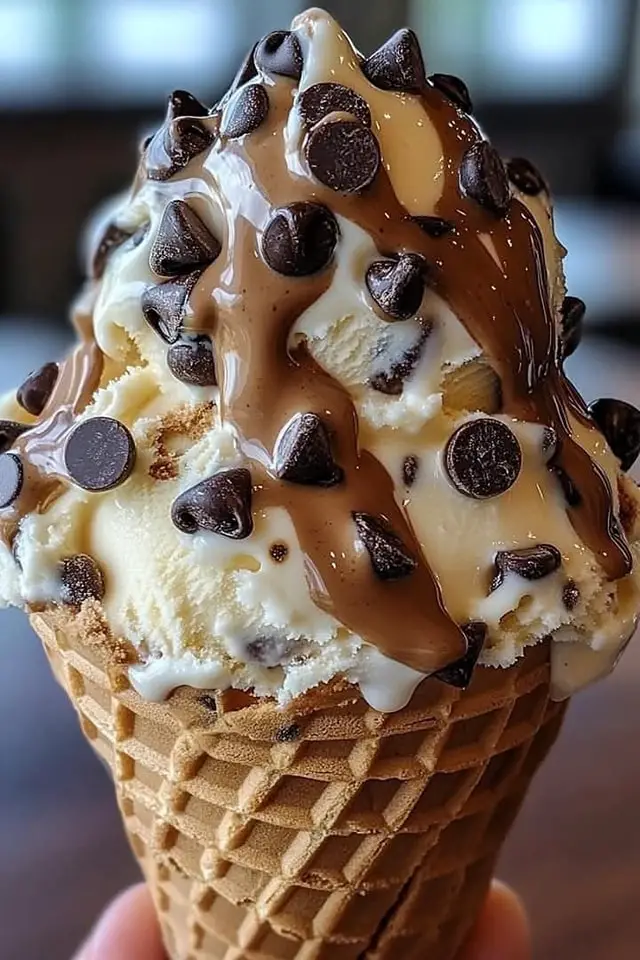 Chocolate Chip Cookie Dough Ice Cream Cone