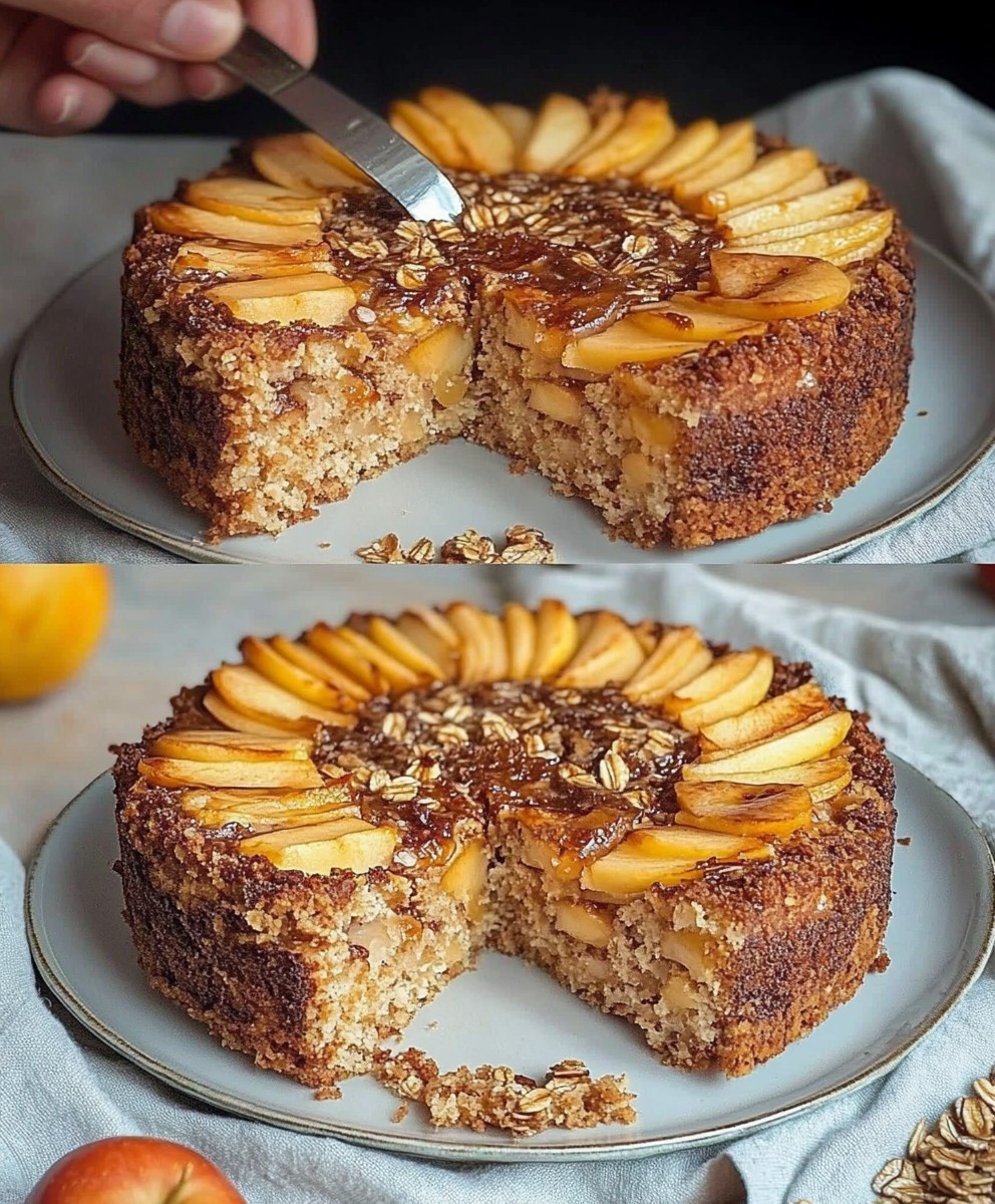 Healthy Oatmeal Apple Cake with Caramelized Topping