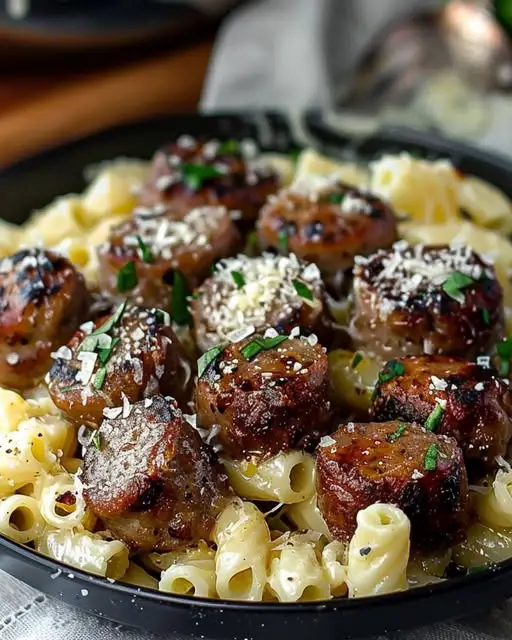 Garlic Butter Sausage Bites with Creamy Parmesan Pasta