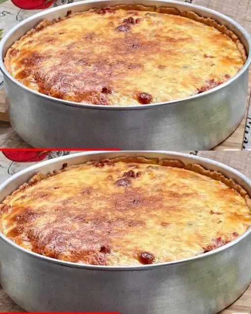 2-Ingredient Dough Savory Pie with Creamy Topping