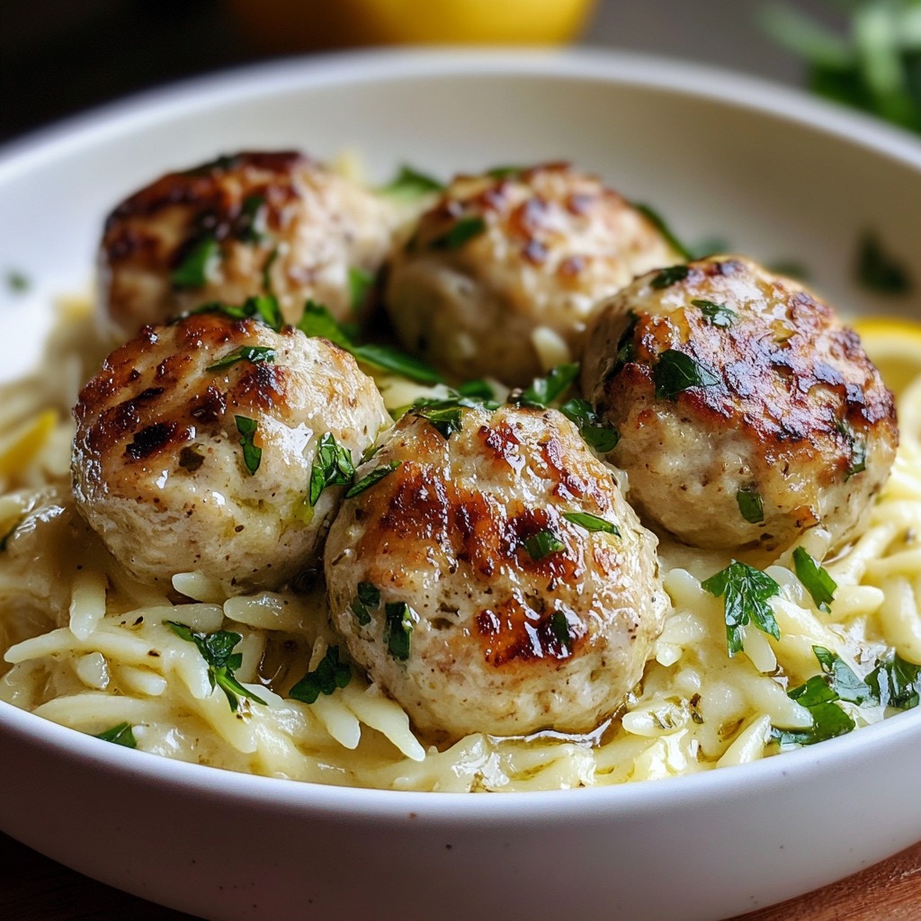 Garlic and Lemon Chicken Meatballs with Creamy Orzo