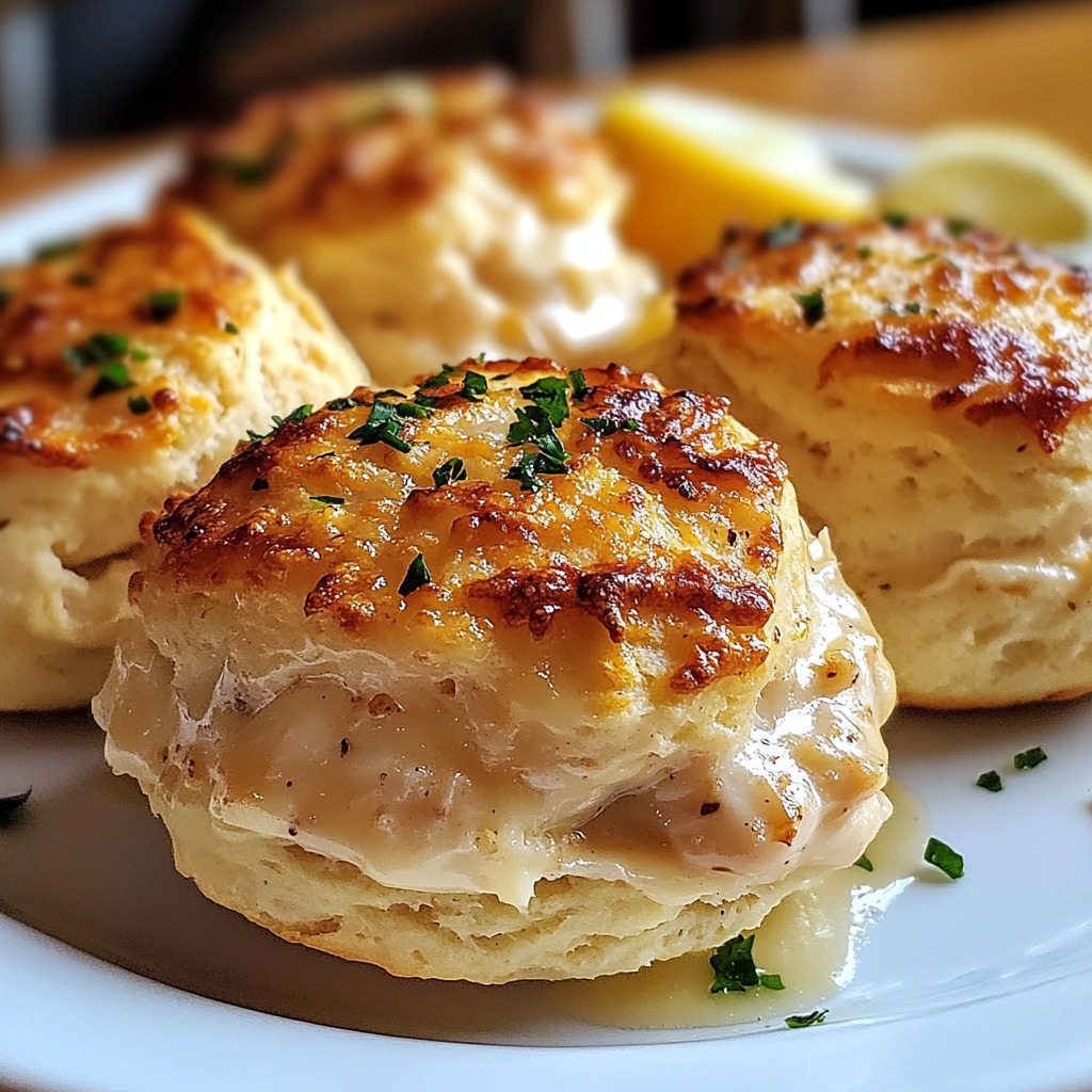 Crab Stuffed Cheddar Bay Biscuits with Lemon Butter Sauce