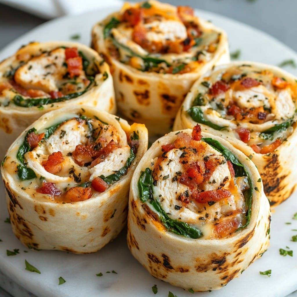 Savory Chicken, Spinach, Bacon, and Cheese Pinwheels
