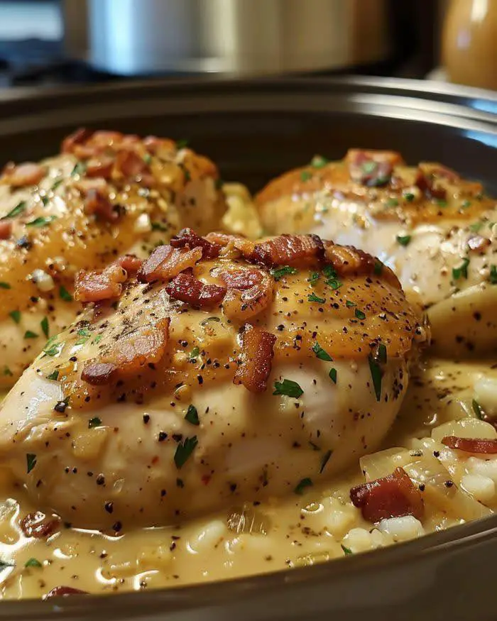 Slow Cooker Creamy Bacon Chicken!