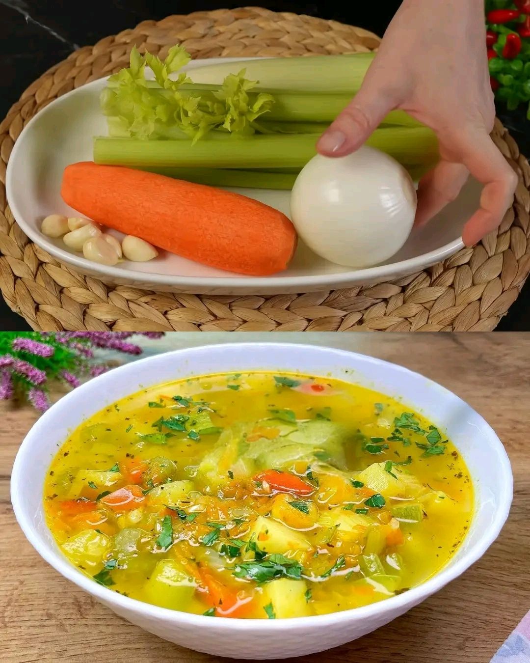 Vegetable Soup with Homemade Croutons