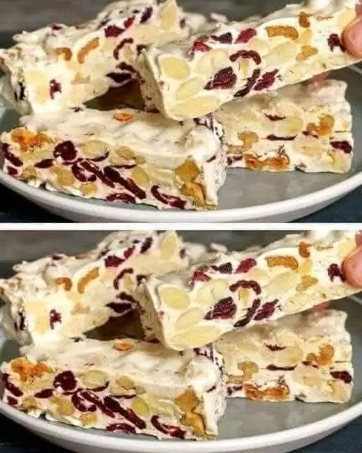 Nougat with Almonds Walnuts and Cranberries