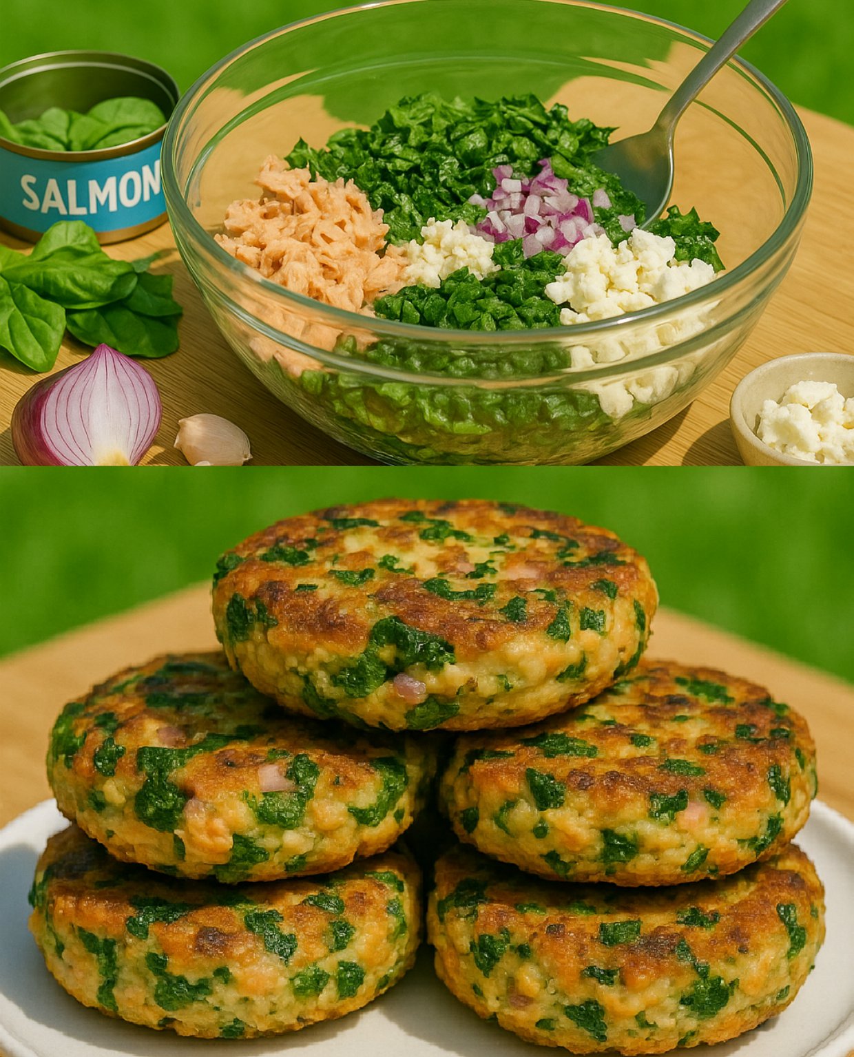 Spinach and Salmon Patties with Feta Cheese