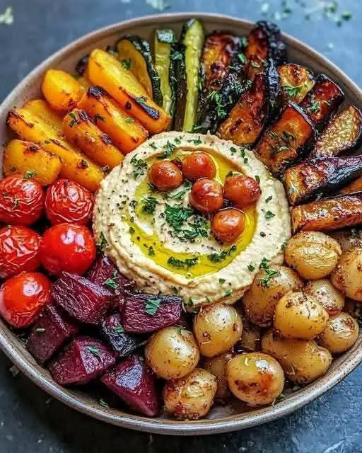 Roasted Veggie & Hummus Bowl – Colorful, Nourishing, and Totally Satisfying