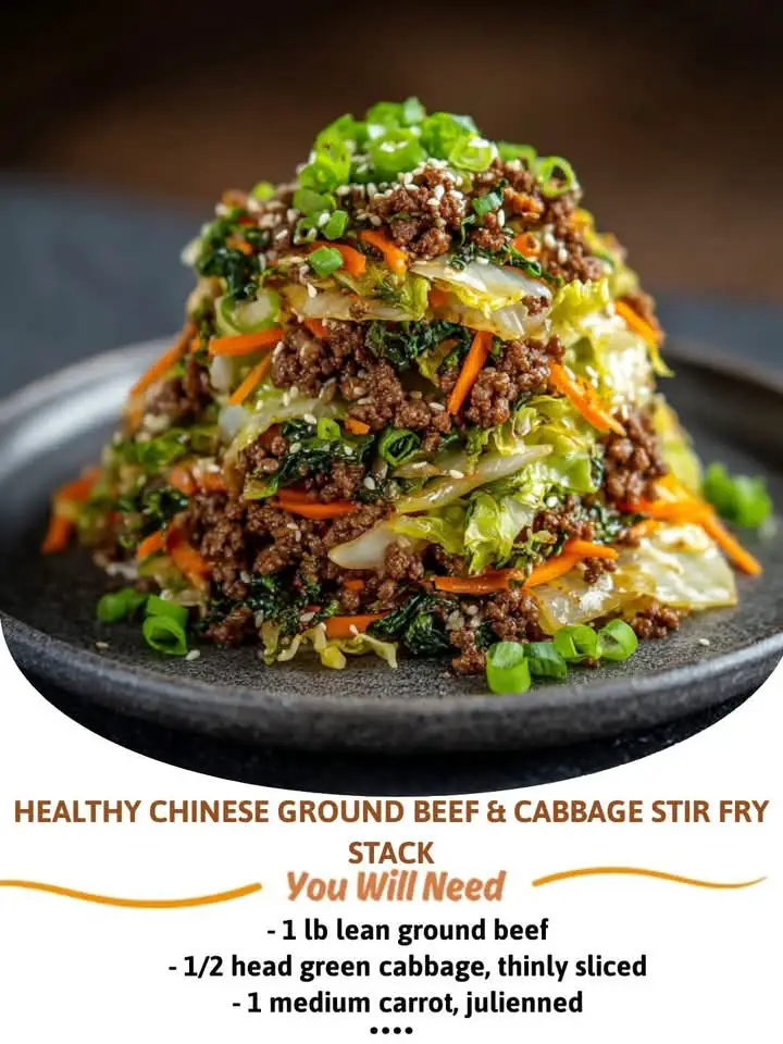 Mediterranean Ground Beef & Cabbage Stir Fry Stack