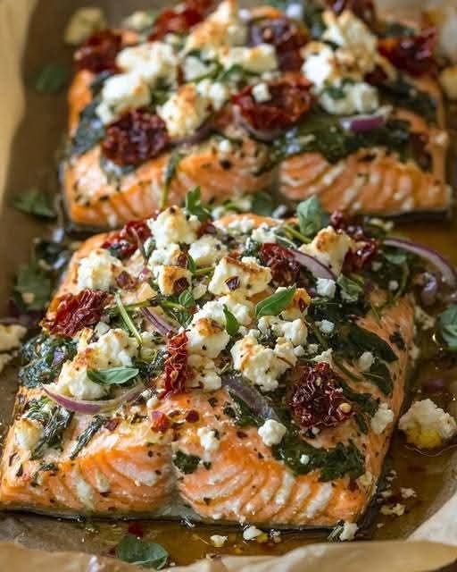 Mediterranean Baked Salmon with Feta & Sun-Dried Tomatoes