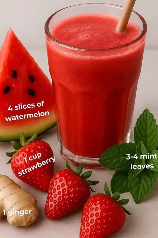 Refreshing Watermelon Strawberry Mint Ginger Smoothie