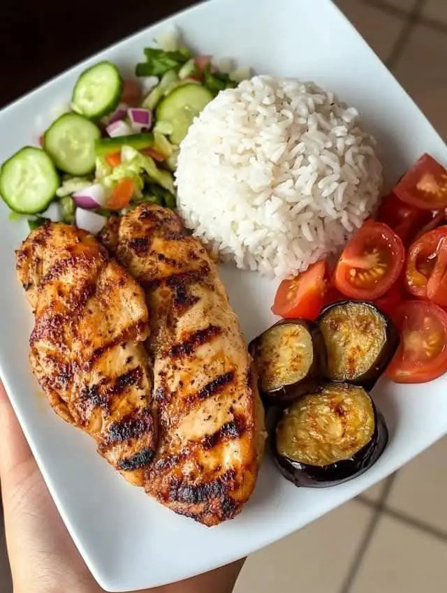 Grilled Chicken, Rice & Crispy Fried Eggplant Plate 1 528404868 122199949694302905 3370910109739448745 n