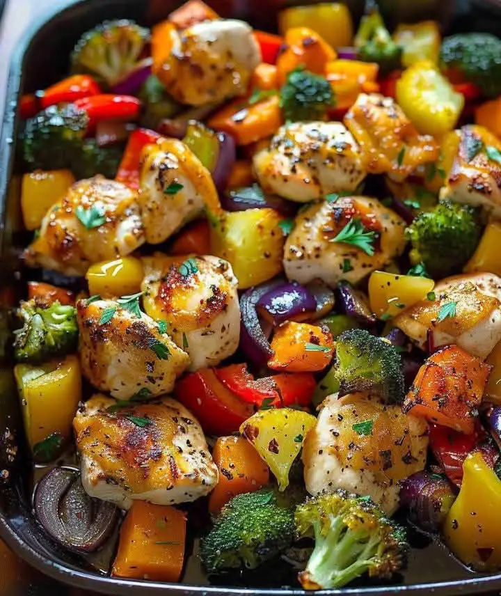 15 Minute Healthy Roasted Chicken and Veggies (One Pan).