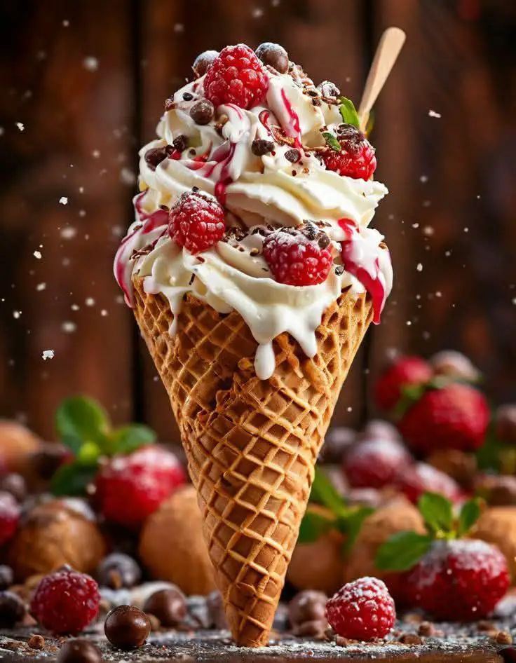 Raspberry & Chocolate Swirl Ice Cream Cone Ingredients (4 servings) 1 540003350 122238397256040478 4541101842225074571 n